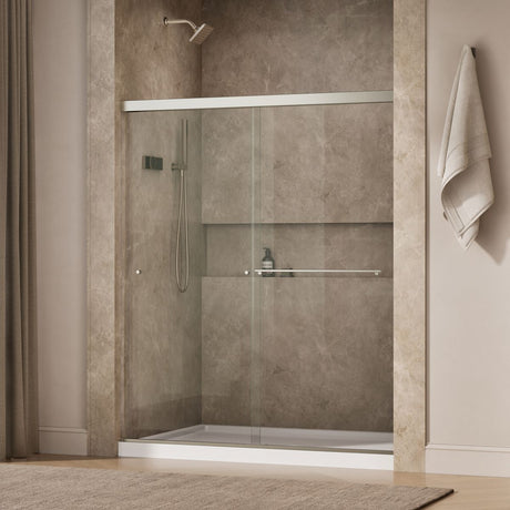 Revel® 55-5/8"-59-5/8" W x 70" H bypass shower door with 5/16"-thick Crystal Clear glass