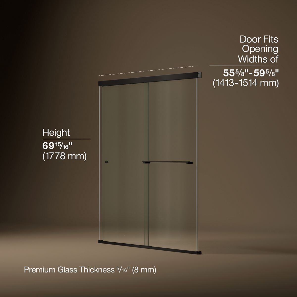 Revel® 55-5/8"-59-5/8" W x 70" H bypass shower door with 5/16"-thick Crystal Clear glass