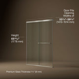 Revel® 55-5/8"-59-5/8" W x 70" H bypass shower door with 5/16"-thick Crystal Clear glass