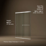 Revel® 55-5/8"-59-5/8" W x 70" H bypass shower door with 5/16"-thick Crystal Clear glass
