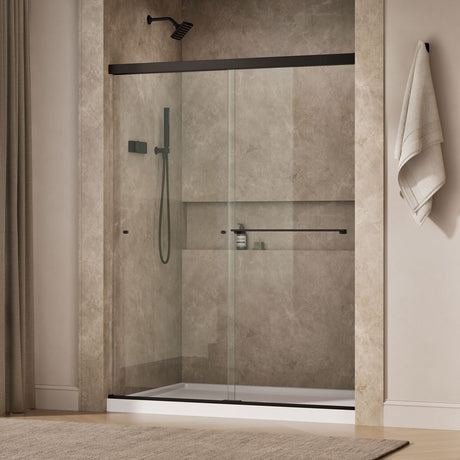 Revel® 55-5/8"-59-5/8" W x 76" H bypass shower door with 5/16"-thick Crystal Clear glass