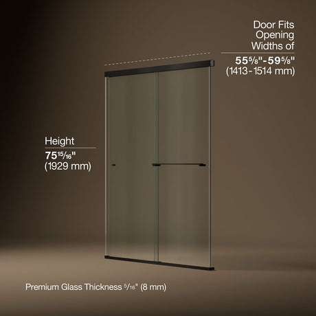Revel® 55-5/8"-59-5/8" W x 76" H bypass shower door with 5/16"-thick Crystal Clear glass