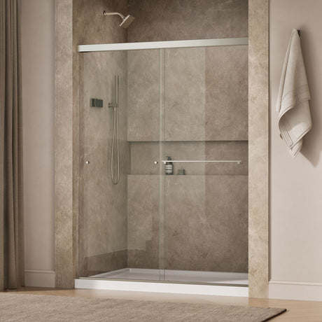 Revel® 55-5/8"-59-5/8" W x 76" H bypass shower door with 5/16"-thick Crystal Clear glass