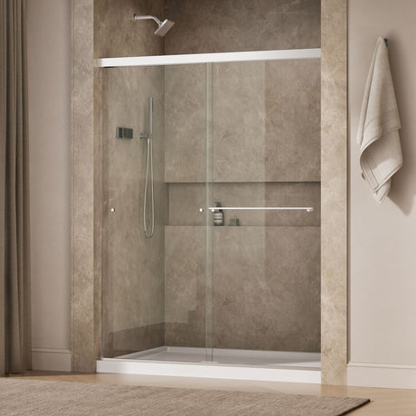 Revel® 55-5/8"-59-5/8" W x 76" H bypass shower door with 5/16"-thick Crystal Clear glass
