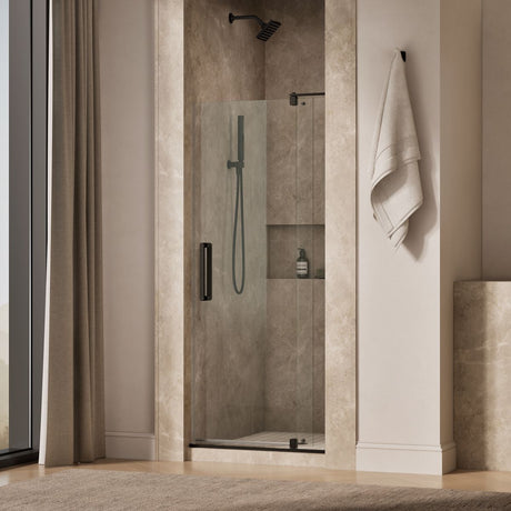 Revel® 31-1/8"-36" W x 70" H pivot shower door with 1/4"-thick Crystal Clear glass