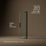 Revel® 31-1/8"-36" W x 70" H pivot shower door with 1/4"-thick Crystal Clear glass