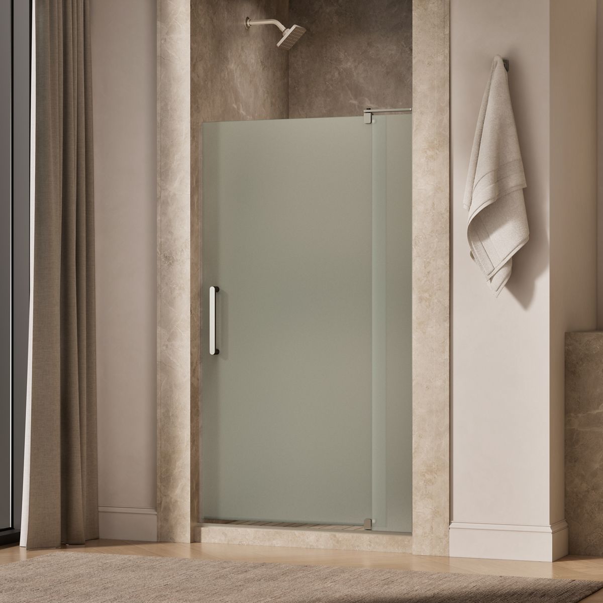 Revel® 35-1/8"-40" W x 70" H pivot shower door with 5/16"-thick Frosted glass