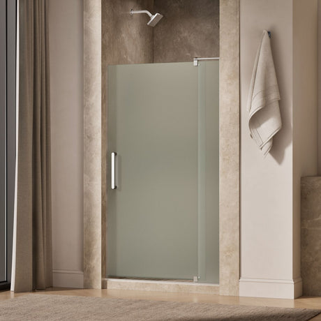 Revel® 39-1/8"-44" W x 70" H pivot shower door with 5/16"-thick Frosted glass