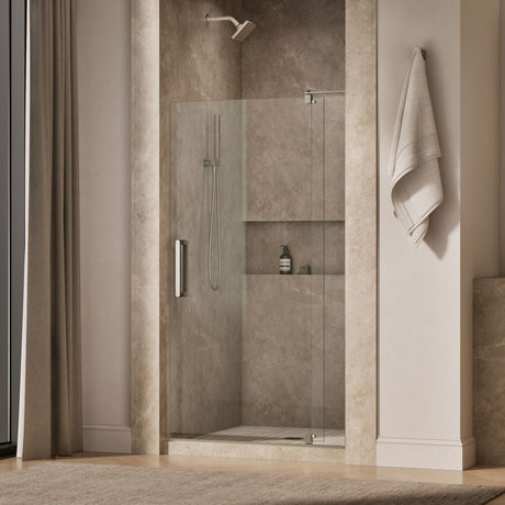 Revel® 35-1/8"-40" W x 70" H pivot shower door with 5/16"-thick Crystal Clear glass