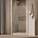 Revel® 39-1/8"-44" W x 74" H pivot shower door with 5/16"-thick Crystal Clear glass