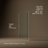 Revel® 39-1/8"-44" W x 70" H pivot shower door with 5/16"-thick Crystal Clear glass