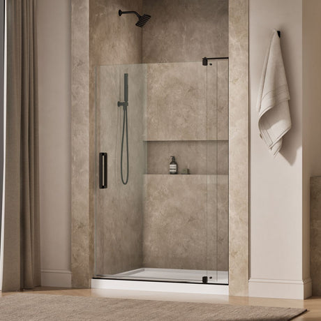 Revel® 43-1/8"-48" W x 70" H pivot shower door with 5/16"-thick Crystal Clear glass