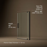 Revel® 43-1/8"-48" W x 70" H pivot shower door with 5/16"-thick Crystal Clear glass
