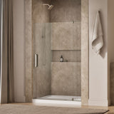 Revel® 43-1/8"-48" W x 70" H pivot shower door with 5/16"-thick Crystal Clear glass