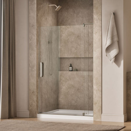 Revel® 43-1/8"-48" W x 70" H pivot shower door with 5/16"-thick Crystal Clear glass