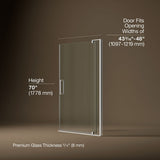 Revel® 43-1/8"-48" W x 70" H pivot shower door with 5/16"-thick Crystal Clear glass