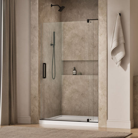 Revel® 43-1/8"-48" W x 74" H pivot shower door with 5/16"-thick Crystal Clear glass