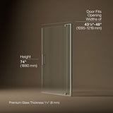 Revel® 43-1/8"-48" W x 74" H pivot shower door with 5/16"-thick Crystal Clear glass