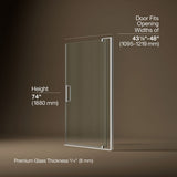 Revel® 43-1/8"-48" W x 74" H pivot shower door with 5/16"-thick Crystal Clear glass