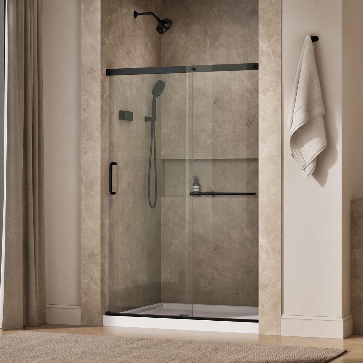 Elate® 50-1/4"-53-5/8" W x 70-1/2" H sliding shower door with 1/4"-thick Crystal Clear glass