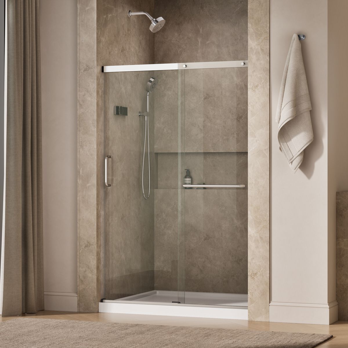 Elate® 50-1/4"-53-5/8" W x 70-1/2" H sliding shower door with 1/4"-thick Crystal Clear glass