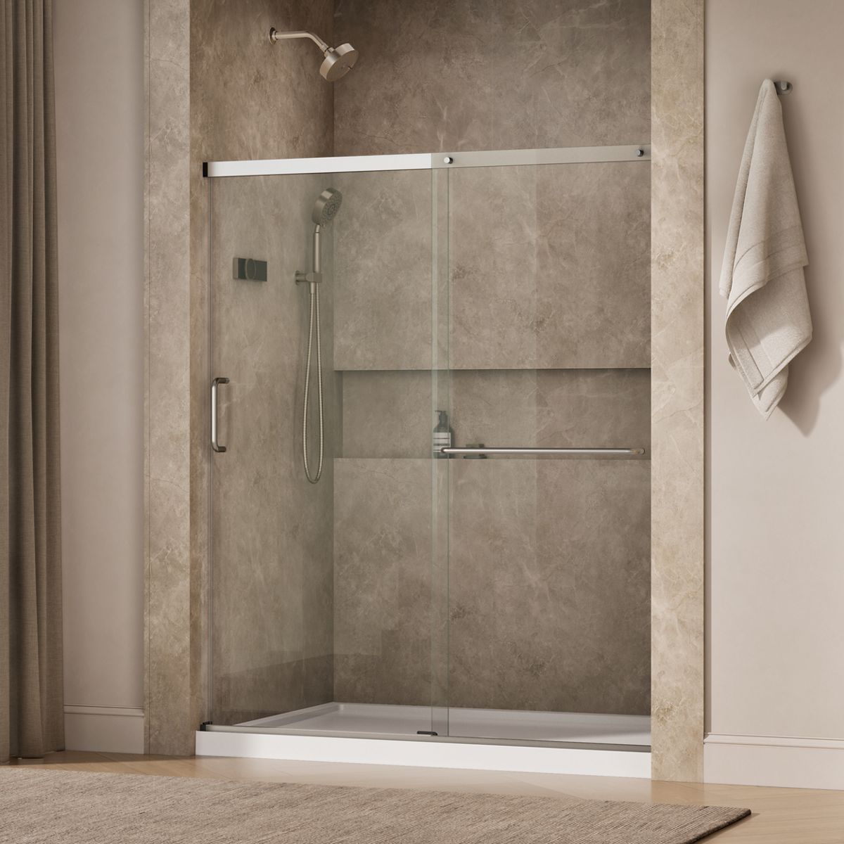 Elate® 56-1/4"-59-5/8" W x 70-1/2" H sliding shower door with 1/4"-thick Crystal Clear glass