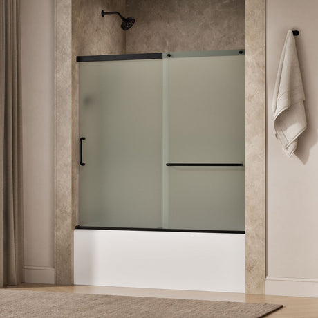 Elate® 56-1/4"-59-5/8" W x 56-3/4" H sliding bath door with 1/4"-thick Frosted glass