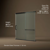 Elate® 56-1/4"-59-5/8" W x 56-3/4" H sliding bath door with 1/4"-thick Frosted glass