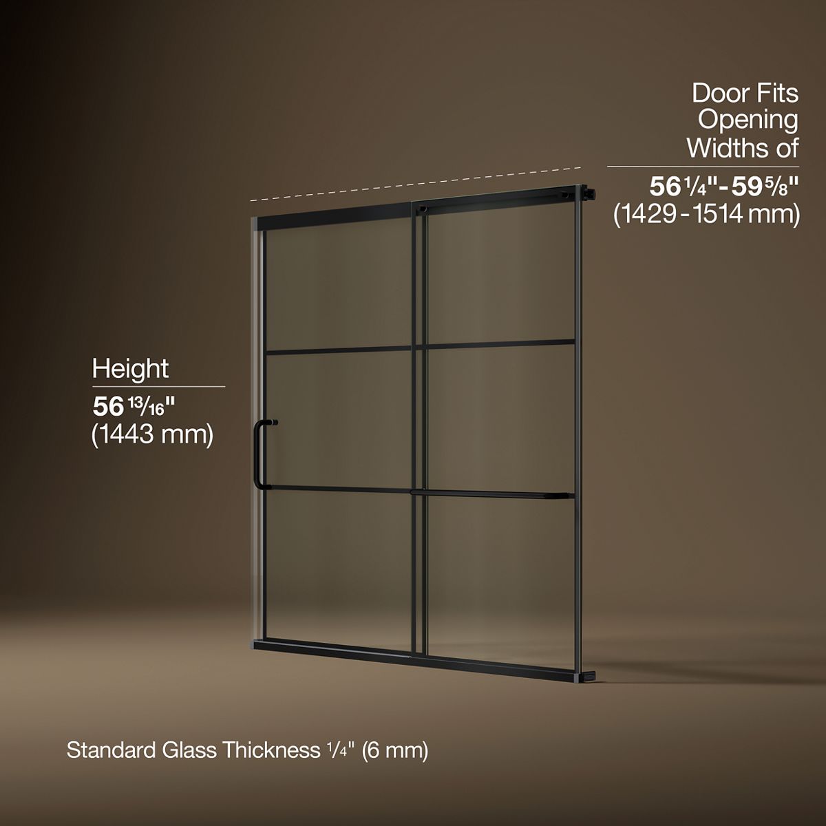Elate® 56-1/4"-59-5/8" W x 56-3/4" H sliding bath door with 1/4"-thick Crystal Clear glass