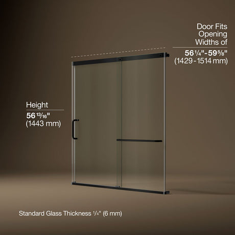 Elate® 56-1/4"-59-5/8" W x 56-3/4" H sliding bath door with 1/4"-thick Crystal Clear glass