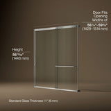 Elate® 56-1/4"-59-5/8" W x 56-3/4" H sliding bath door with 1/4"-thick Crystal Clear glass