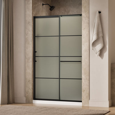 Elate® 50-1/4"-53-5/8" W x 75-1/2" H sliding shower door with 5/16"-thick Frosted glass