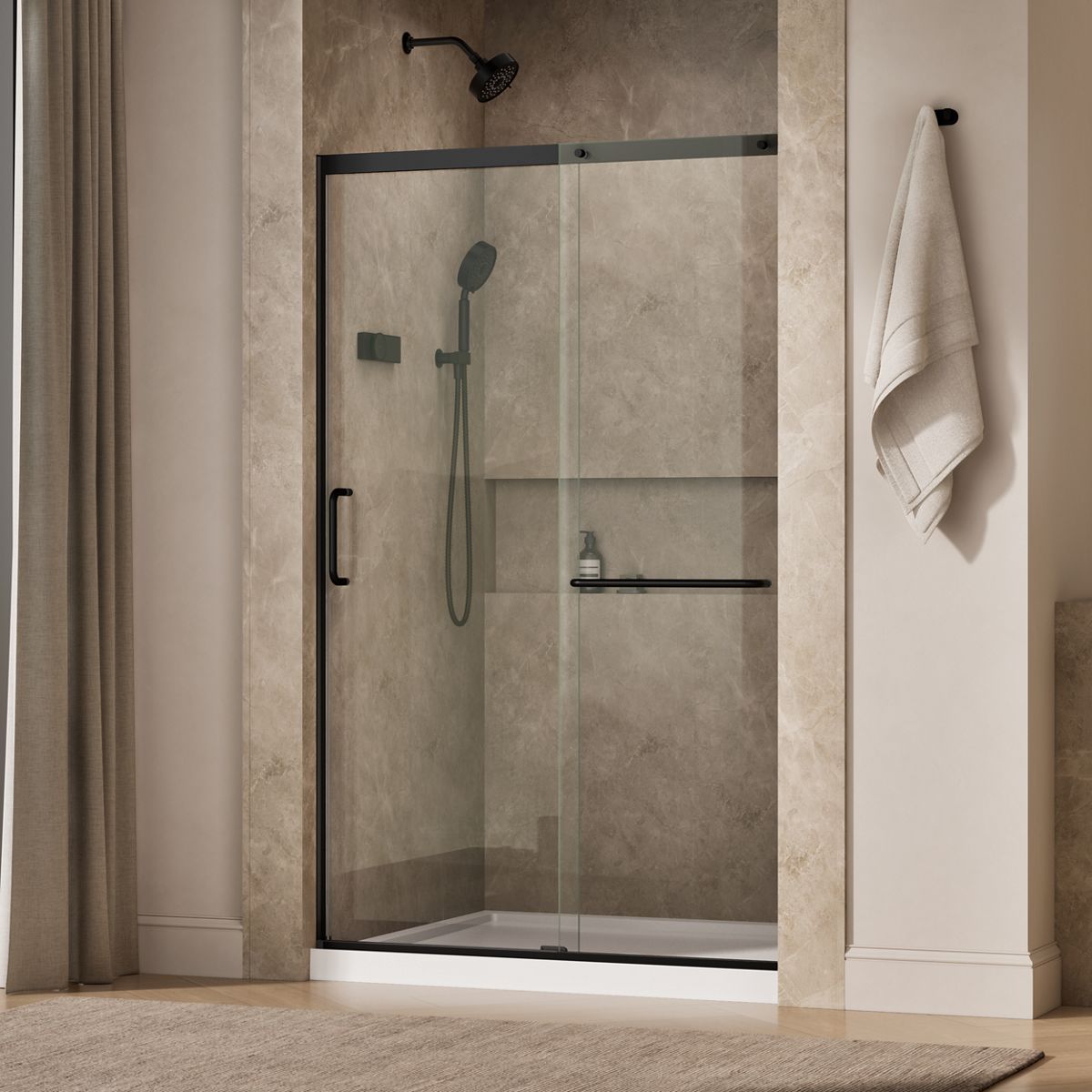 Elate® 44-1/4"-47-5/8" W x 75-1/2" H sliding shower door with 5/16"-thick Crystal Clear glass