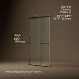 Elate® 50-1/4"-53-5/8" W x 75-1/2" H sliding shower door with 5/16"-thick Crystal Clear glass