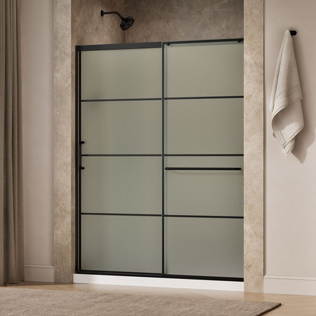 Elate® 62-1/4"-65-5/8" W x 75-1/2" H sliding shower door with 5/16"-thick Frosted glass