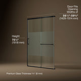 Elate® 56-1/4"-59-5/8" W x 75-1/2" H sliding shower door with 5/16"-thick Crystal Clear glass