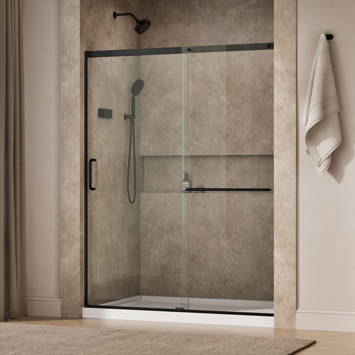 Elate® 56-1/4"-59-5/8" W x 75-1/2" H sliding shower door with 5/16"-thick Crystal Clear glass