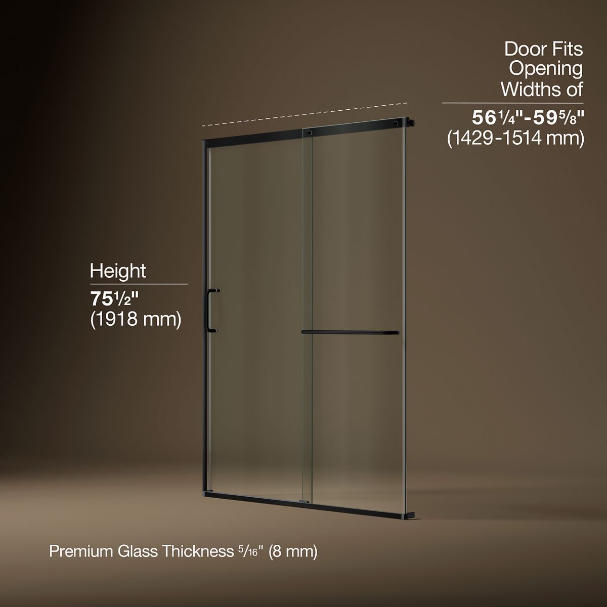 Elate® 56-1/4"-59-5/8" W x 75-1/2" H sliding shower door with 5/16"-thick Crystal Clear glass