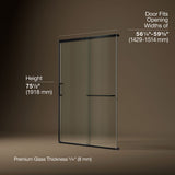 Elate® 56-1/4"-59-5/8" W x 75-1/2" H sliding shower door with 5/16"-thick Crystal Clear glass