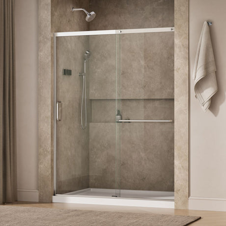 Elate® 56-1/4"-59-5/8" W x 75-1/2" H sliding shower door with 5/16"-thick Crystal Clear glass