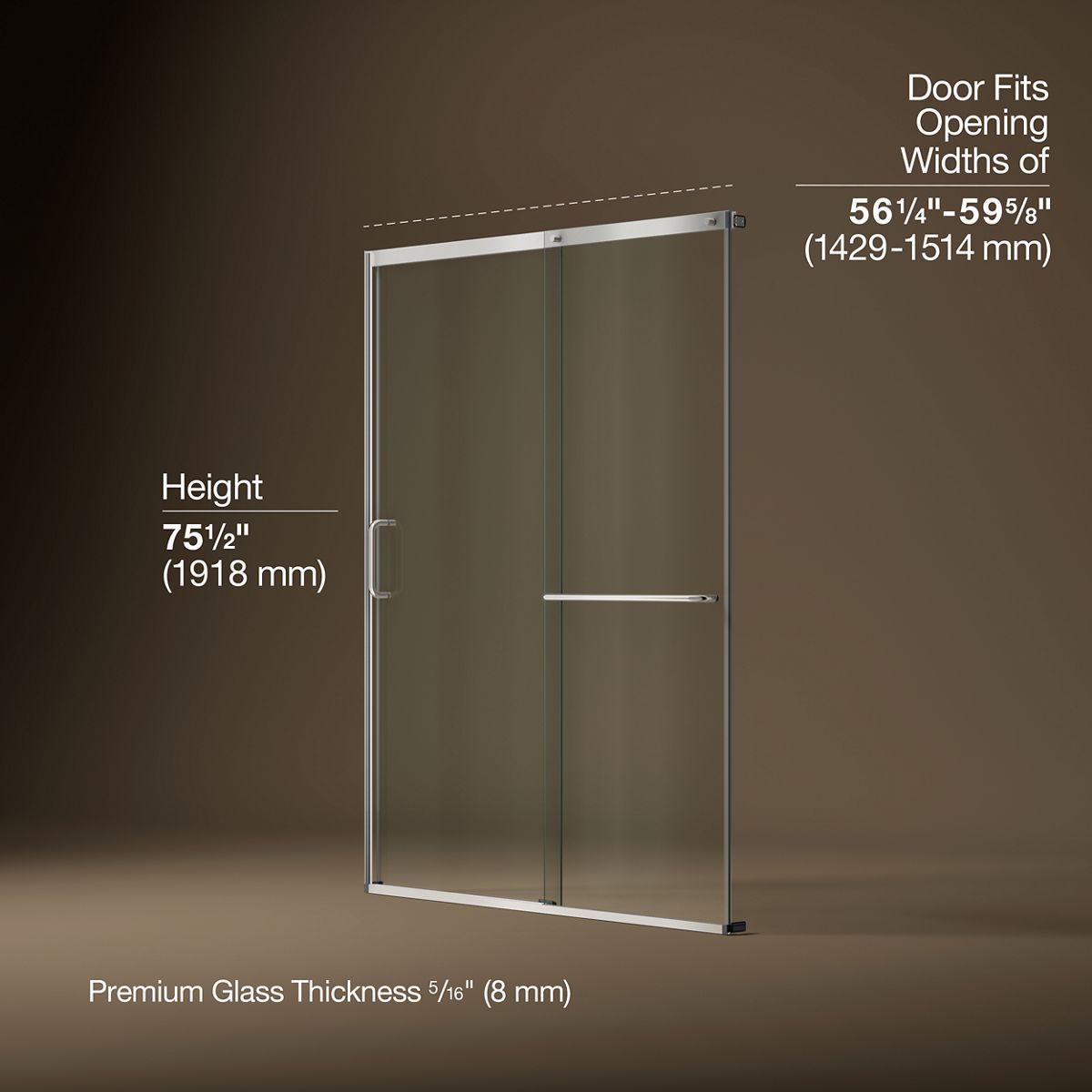Elate® 56-1/4"-59-5/8" W x 75-1/2" H sliding shower door with 5/16"-thick Crystal Clear glass
