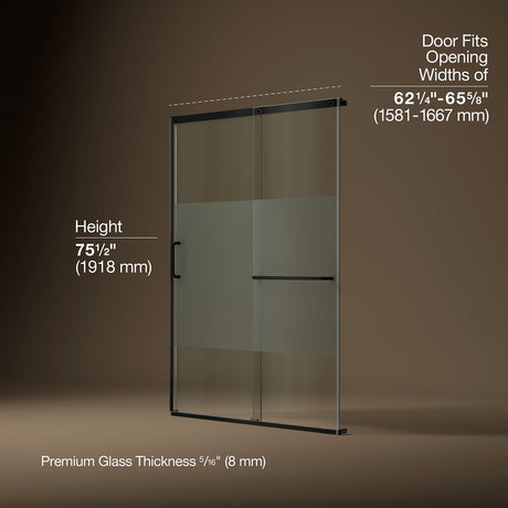Elate® 62-1/4"-65-5/8" W x 75-1/2" H sliding shower door with 5/16"-thick Crystal Clear glass