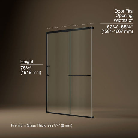Elate® 62-1/4"-65-5/8" W x 75-1/2" H sliding shower door with 5/16"-thick Crystal Clear glass