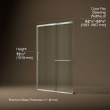 Elate® 62-1/4"-65-5/8" W x 75-1/2" H sliding shower door with 5/16"-thick Crystal Clear glass
