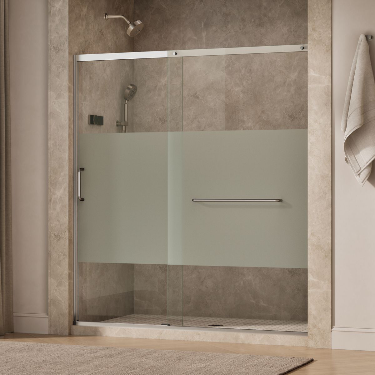 Elate® 68-1/4"-71-5/8" W x 75-1/2" H sliding shower door with 5/16"-thick Crystal Clear glass