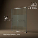 Elate® 68-1/4"-71-5/8" W x 75-1/2" H sliding shower door with 5/16"-thick Crystal Clear glass