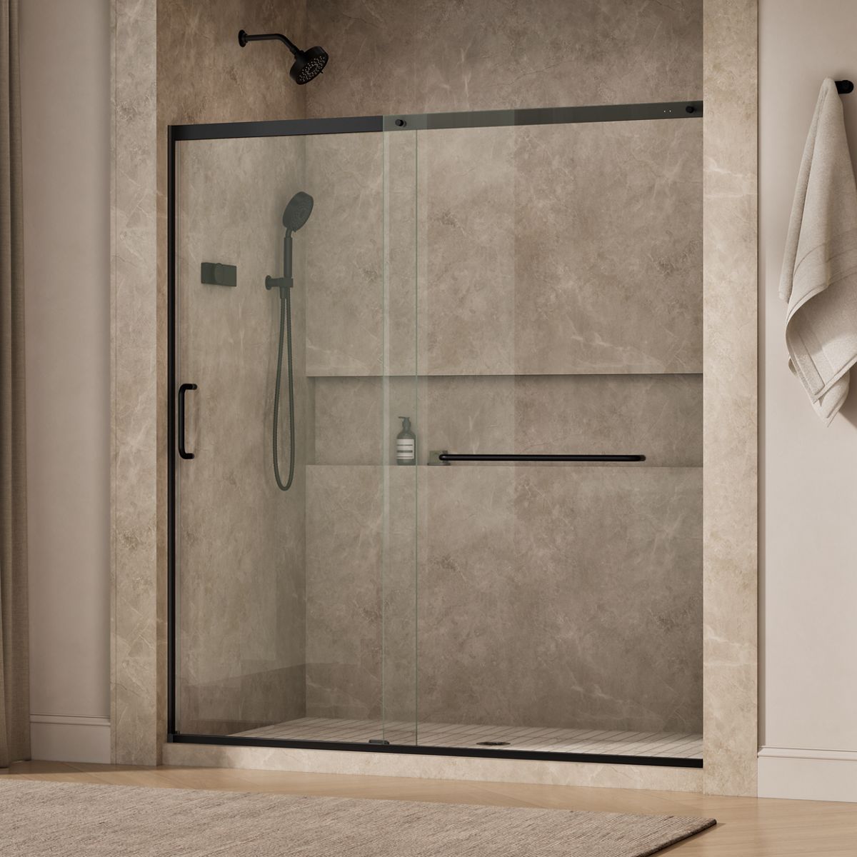 Elate® 68-1/4"-71-5/8" W x 75-1/2" H sliding shower door with 5/16"-thick Crystal Clear glass