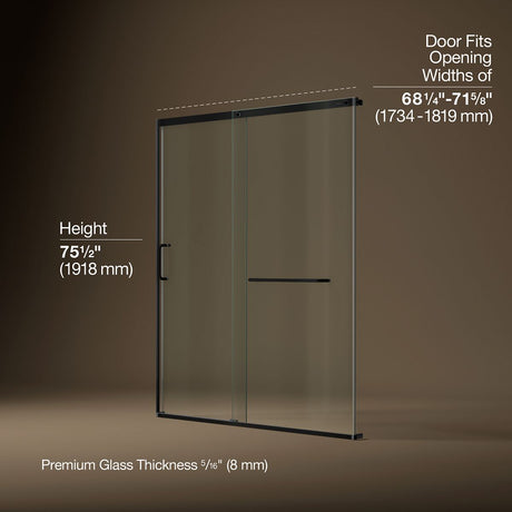 Elate® 68-1/4"-71-5/8" W x 75-1/2" H sliding shower door with 5/16"-thick Crystal Clear glass