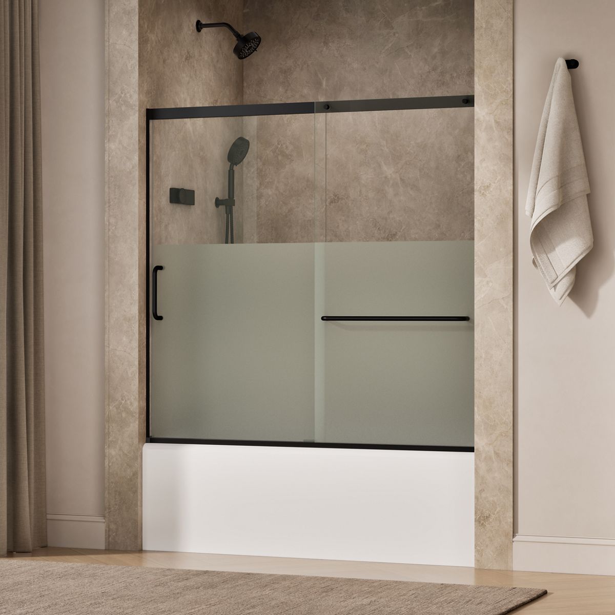 Elate® 56-1/4"-59-5/8" W x 56-3/4" H sliding bath door with 5/16"-thick Crystal Clear glass
