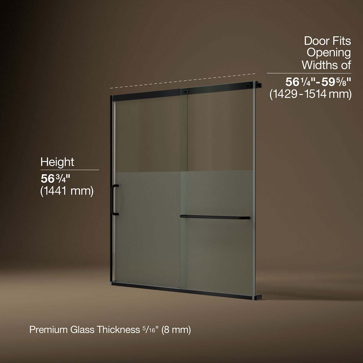 Elate® 56-1/4"-59-5/8" W x 56-3/4" H sliding bath door with 5/16"-thick Crystal Clear glass